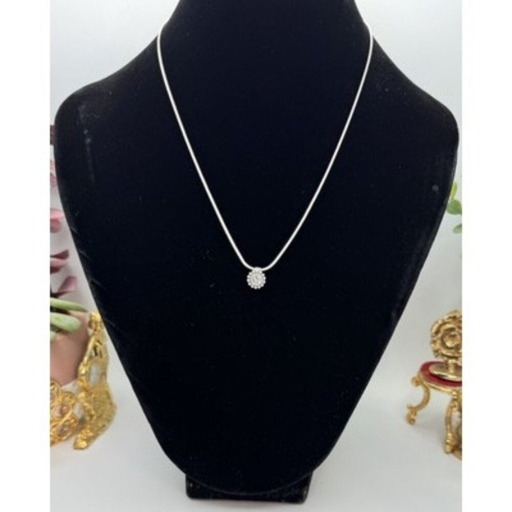 Vintage Brighton Clear Crystal Round Pendant Silver Chain Necklace - Retired